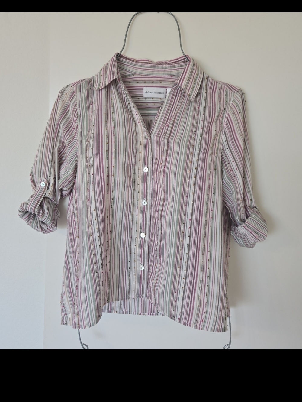 Alfred Dunner Pink and White Striped Button-Front Shirt